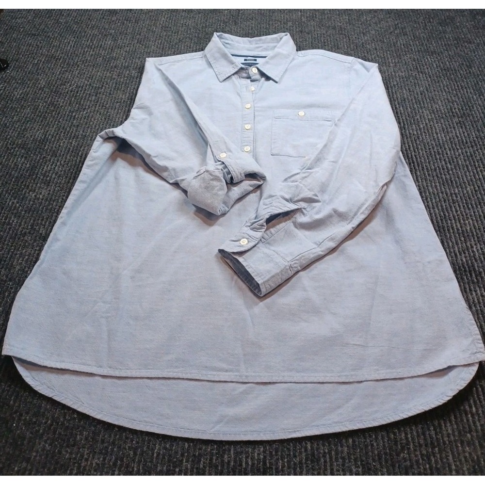 Tommy Hilfiger Denim Popover Shirt – Women's XL, HI-LO Hem, Roll tab sleeves